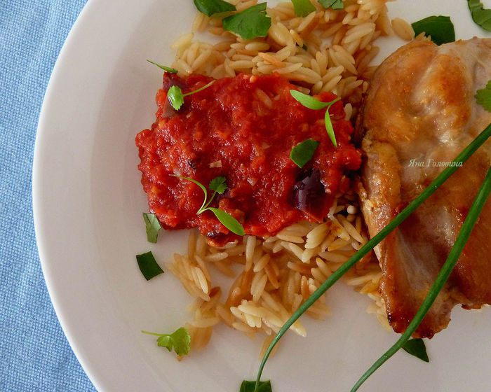 Курица в соусе &amp;quot;Путанеска&amp;quot; с орзо 