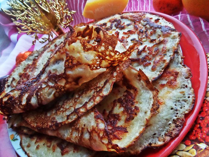 Блины с сыром и мясным припёком