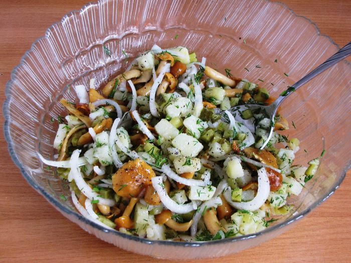 Картофельный салат с грибами и маринованным луком