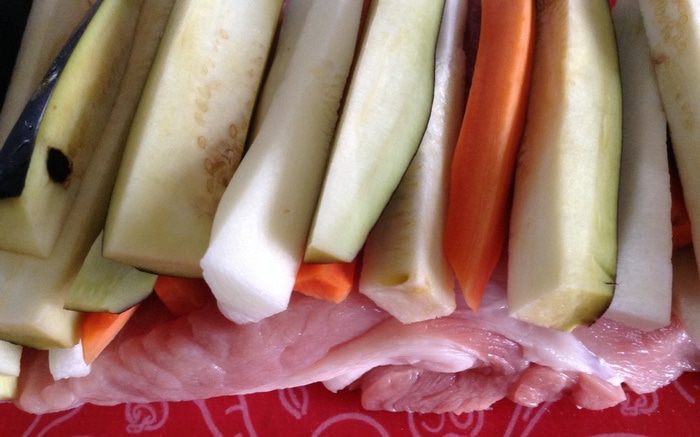 Мясной рулет с овощами