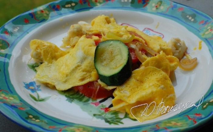 Яичные кружева на овощах 