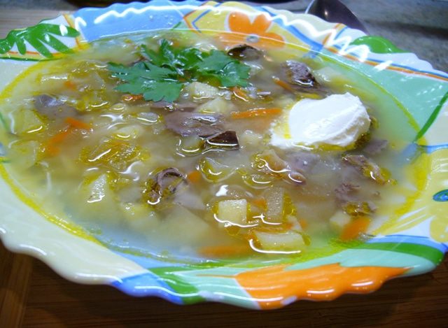 Рассольник с куриными потрошками