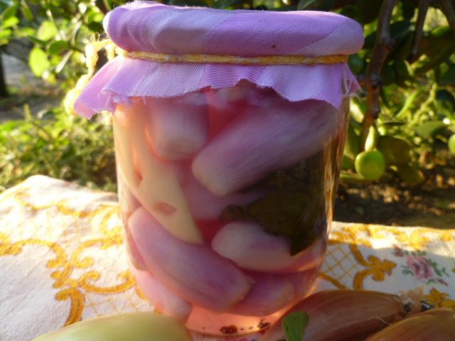 Маринованный лук с перцем и базиликом