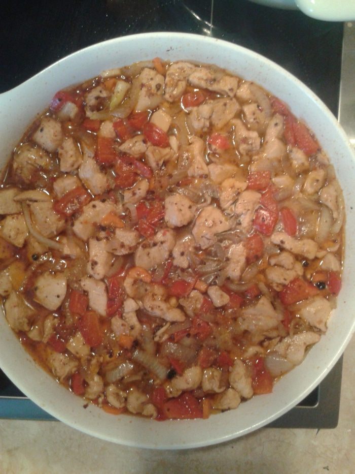 паста с куриным филе и сладким перцем 