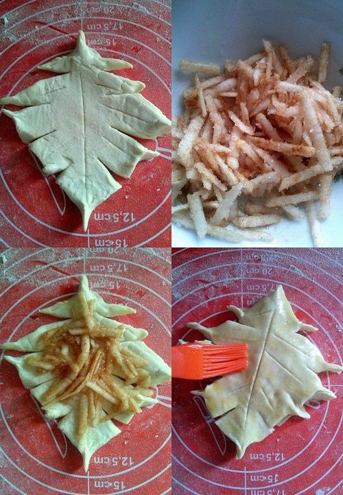Слоеные листочки с яблоком