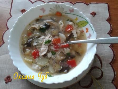 Суп куриный с баклажанами и яйцом
