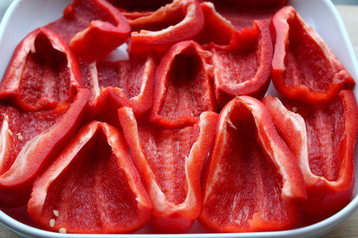 Террин из сладких перцев с печеночным салатом